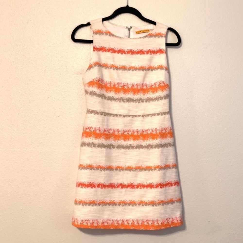 Alice+Olivia Tweed Striped White Dress w/ Cut Out